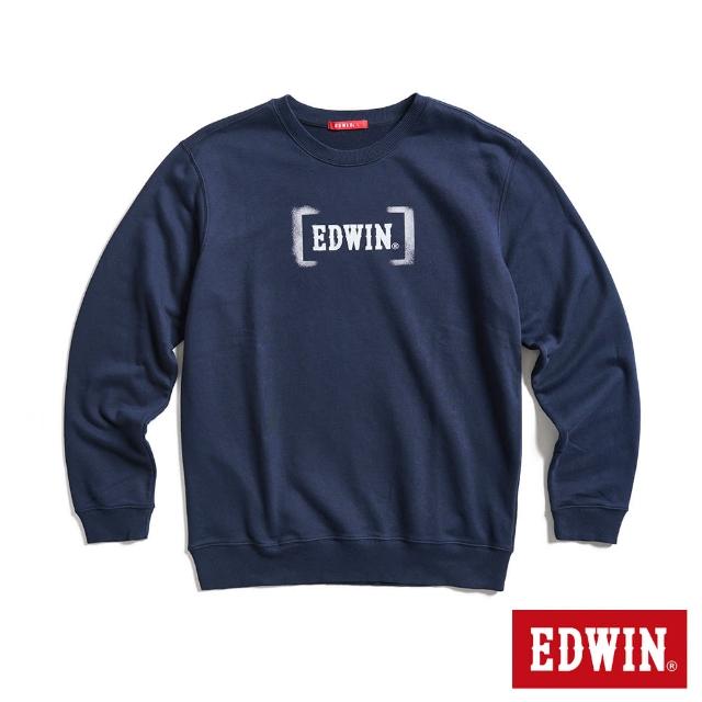 【EDWIN】男裝 人氣復刻款 噴漆LOGO厚長袖T恤(丈青色)