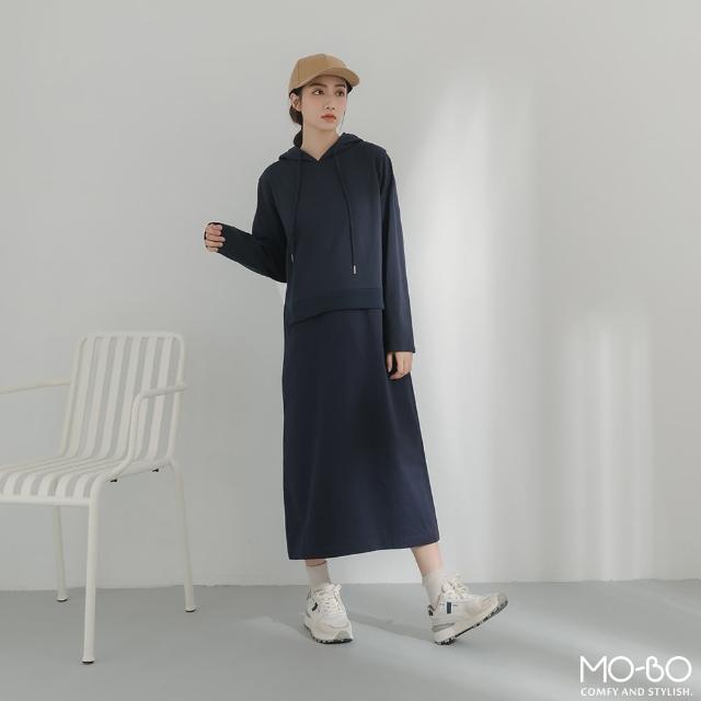 【MO-BO】連帽拼接休閒洋裝(洋裝)