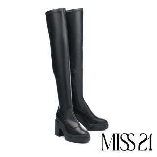 【MISS 21】霸氣時髦彈力水台高跟過膝長靴(黑)