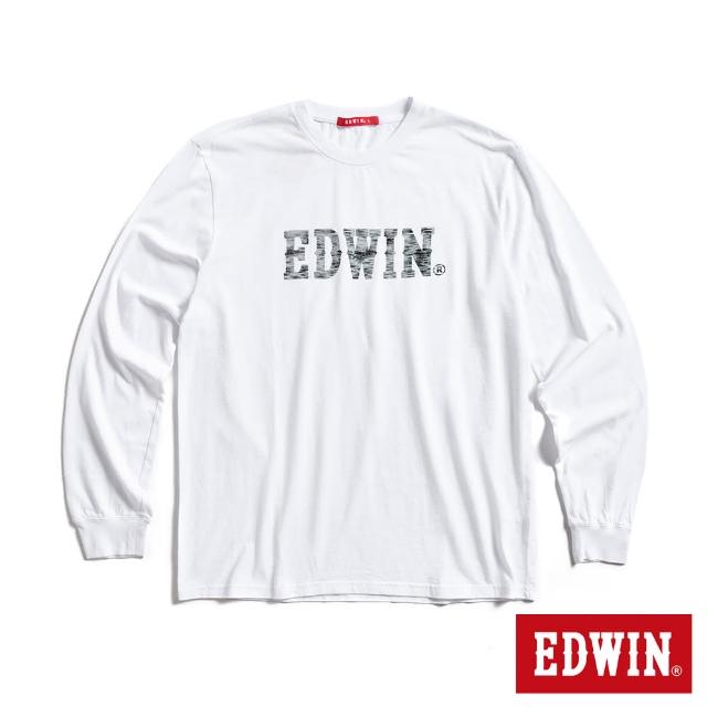 【EDWIN】男裝 人氣復刻款 花紗植絨LOGO長袖T恤(白色)