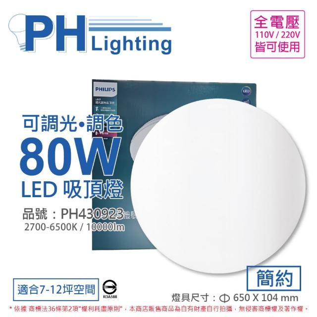 【Philips 飛利浦】LED Pyxis 靜欣 80W 全電壓 舒適光 可調光 可調色 簡約 吸頂燈 _ PH430923