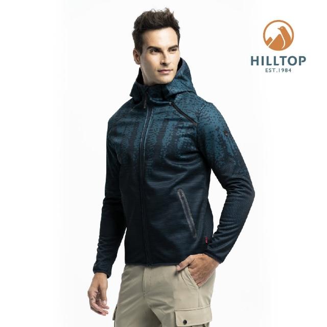 【Hilltop 山頂鳥】男款SOFTSHELL防風透氣保暖印花外套H22MX9藍綠印花