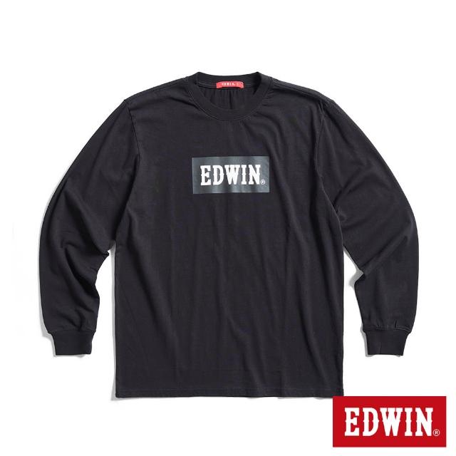 【EDWIN】男女裝 人氣復刻款 BOX LOGO長袖T恤(黑色)