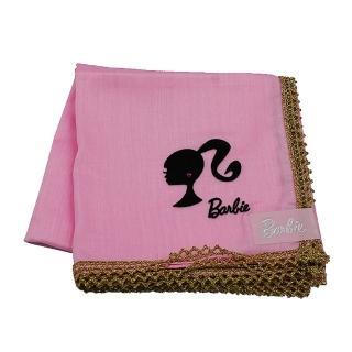 【Barbie 芭比】經典Logo金蔥蕾絲邊帕領巾(粉色)