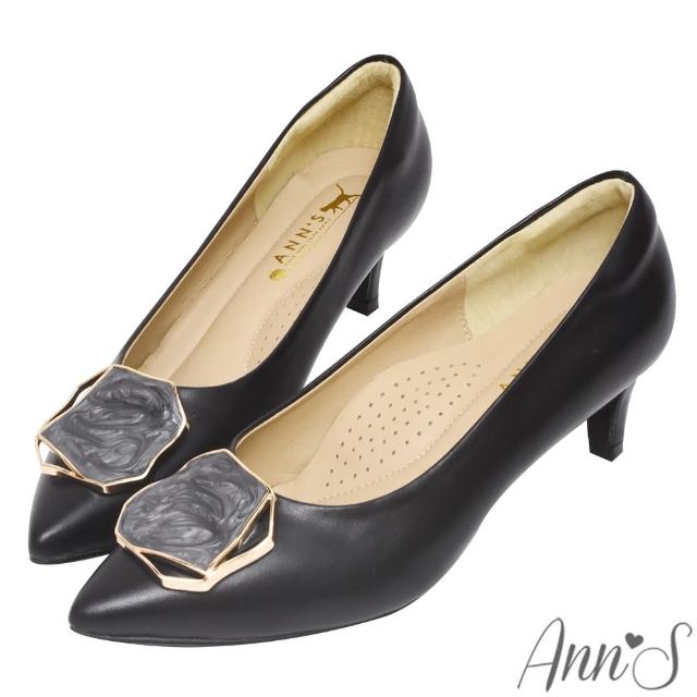 【Ann’S】渲染大理石扣飾-小羊皮全真皮低跟尖頭鞋-4cm(黑)