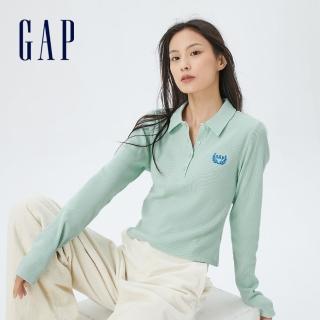 【GAP】女裝 Logo修身翻領短版羅紋針織衫 女友T系列-薄荷綠(505472)