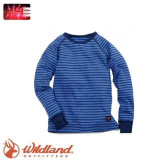 【Wildland 荒野】童 遠紅外線彈性條紋衣《中藍》0A12683/休閒衫/條紋/彈性/保暖衣(悠遊山水)