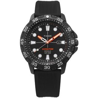 【TIMEX】遠征系列 復古風潮 日期 INDIGLO專利冷光照明 矽膠手錶 黑色 45mm(TXTW4B25500)