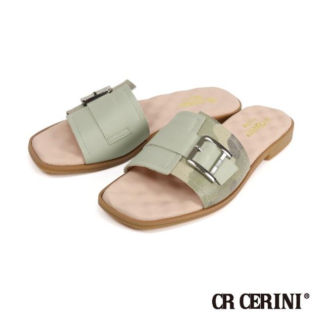 【CR CERINI】針棒扣造型配飾真皮拖鞋 粉綠色(CR2007W-LGR)