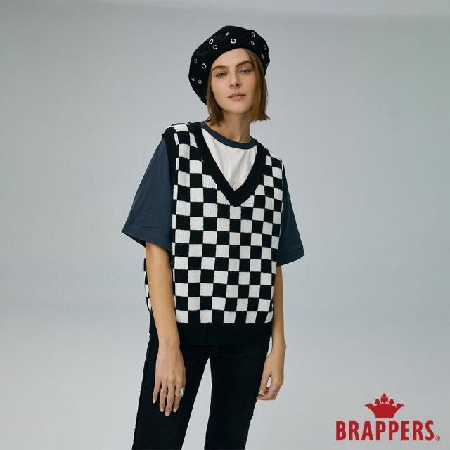 【BRAPPERS】女款 棋盤格V領針織背心(黑+米白)