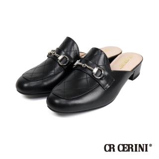 【CR CERINI】馬銜扣菱格紋真皮穆勒鞋 黑色(CR2011W-BL)