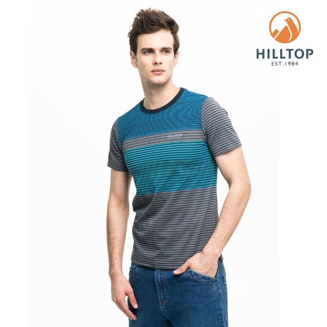 【Hilltop 山頂鳥】男款吸濕快乾Polygiene抗菌彈性T恤S04MC4黑藍/白