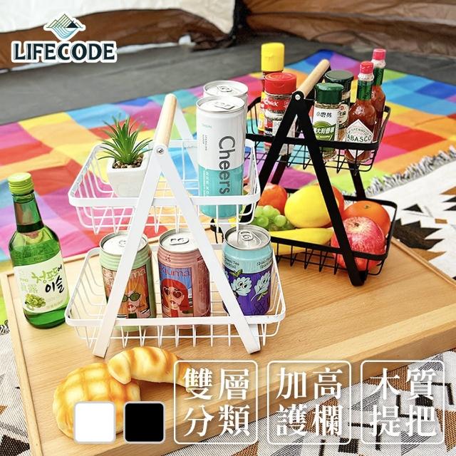 【LIFECODE】提籃式雙層置物架/野餐籃/調料架(2色可選)