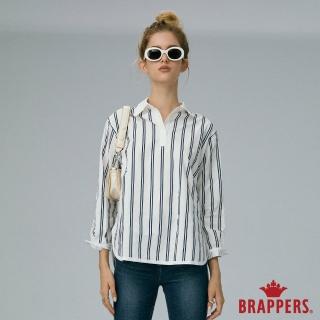 【BRAPPERS】女款 半開襟直條襯衫(白底藍條)