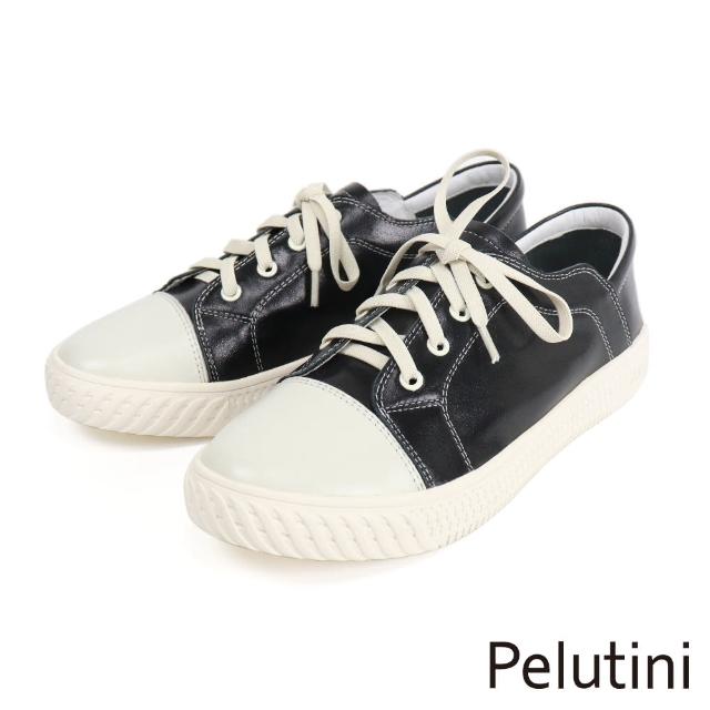 【Pelutini】潮流全皮面平底綁帶休閒鞋 黑色(PE21237W-BL)