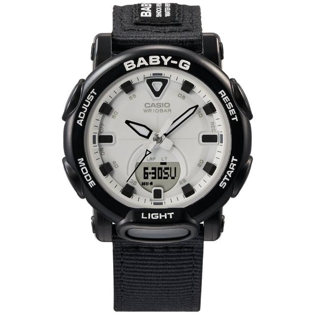 【CASIO 卡西歐】BABY-G 都會戶外風格/帆布錶帶/41mm/黑x白(BGA-310C-1A)