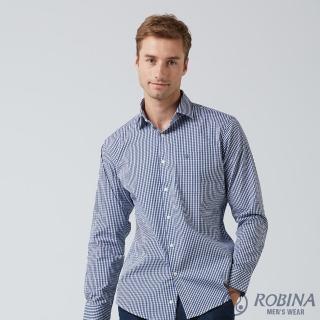 【ROBINA羅彼納】寮國製 型男必備格紋 休閒長袖襯衫(藍)