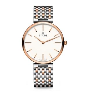 【TITONI 梅花錶】纖薄系列 經典雙色腕錶 -男錶37mm(TQ52718SRG-606)