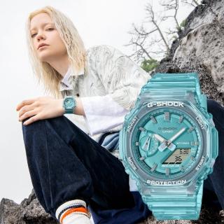 【CASIO 卡西歐】G-SHOCK 女錶 八角農家橡樹 半透明雙顯手錶-藍 畢業禮物(GMA-S2100SK-2A)