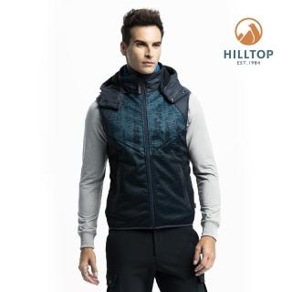 【Hilltop 山頂鳥】男款防風透氣科技保暖棉印花背心H25M97藍綠印花