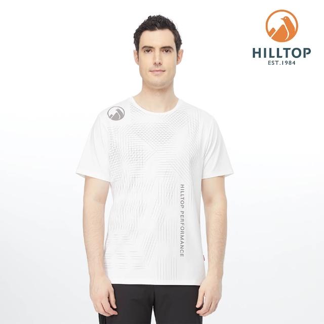【Hilltop 山頂鳥】Sports Pro 男款抗菌能量還原吸濕快乾幾何印花T恤 PS04XME6 白