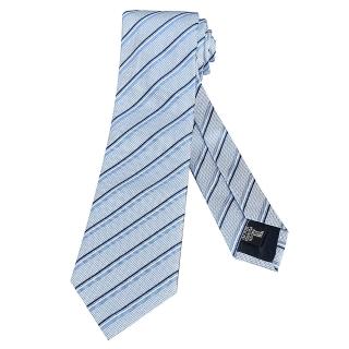 【EMPORIO ARMANI】紳士斜條紋真絲領帶(淺藍)