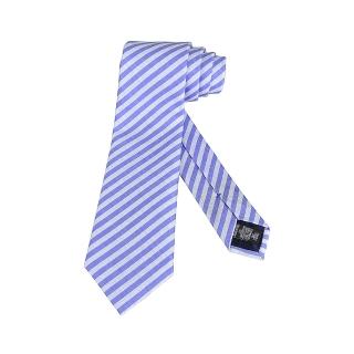 【EMPORIO ARMANI】EMPORIO ARMANI淺藍白斜條紋設計羊毛混絲領帶(淺藍x白)