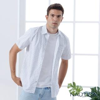 【NAUTICA】男裝滿版印花船錨短袖襯衫(白色)