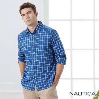 【NAUTICA】男裝立挺小格紋長袖襯衫(藍色)