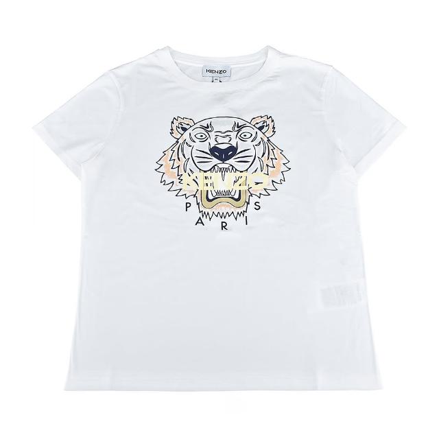 【KENZO】KENZO黃字LOGO老虎印花設計純棉短袖圓領T恤(女款/白)