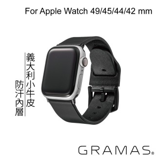 【Gramas】Apple Watch 42/44/45/49mm 義大利真皮錶帶(黑)
