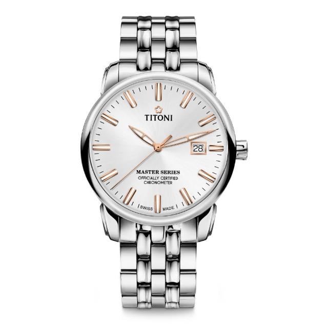 【TITONI 梅花錶】大師系列 瑞士天文台認證機械腕錶/璀璨銀41mm(83188 S-575R)