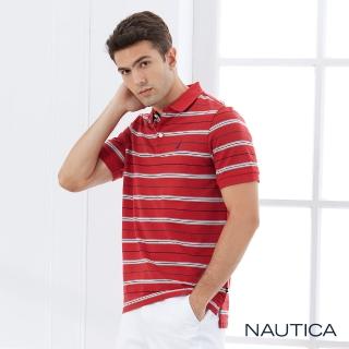 【NAUTICA】男裝細緻條紋相間短袖POLO衫(紅)