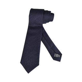 【EMPORIO ARMANI】EMPORIO ARMANI藍黑十字紋設計羊毛混絲領帶(午夜藍)