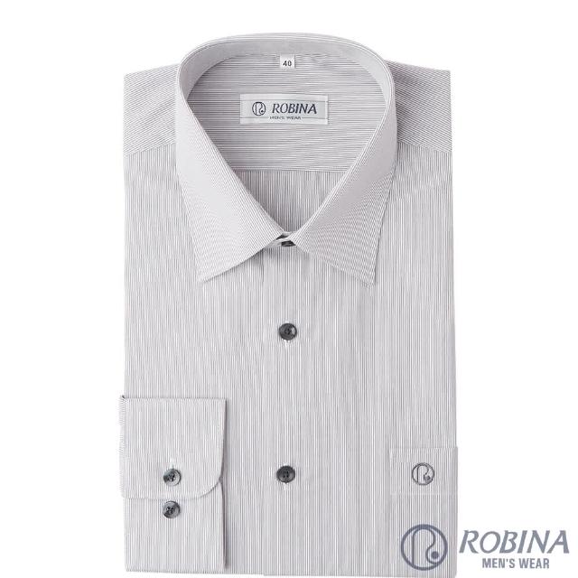 【ROBINA羅彼納】台灣製 細緻條紋 紳士商務長袖襯衫(灰)