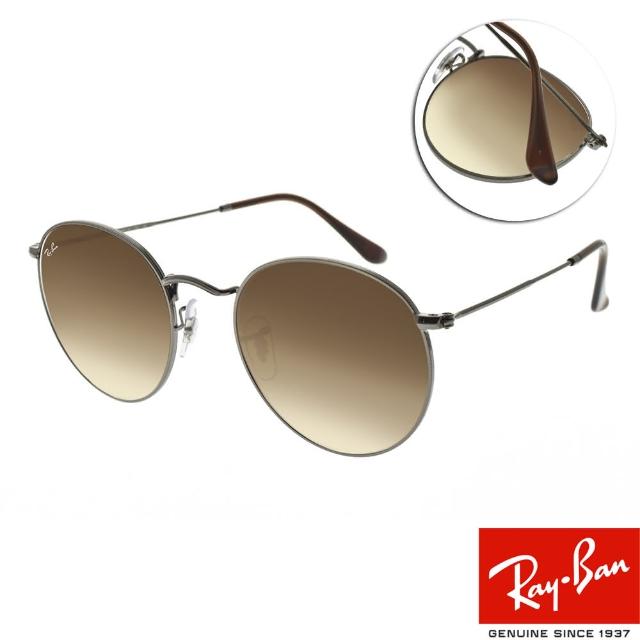 【RayBan 雷朋】復古圓框款 ROUND METAL 太陽眼鏡(槍-棕漸變#RB3447N 00451-53mm)