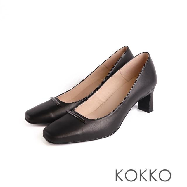 【KOKKO 集團】簡約金屬飾扣微寬楦方頭跟鞋(黑色)