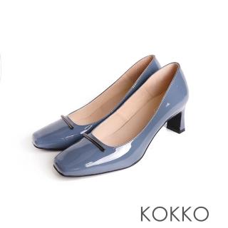 【KOKKO 集團】簡約金屬飾扣微寬楦方頭跟鞋(午夜藍)