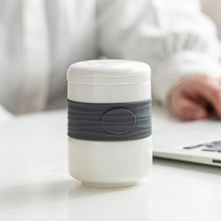 【茶几王Living Art】簡約設計 白瓷 泡茶器 泡茶杯 耐熱玻璃杯 辦公室 茶水分離杯(粉灰色)