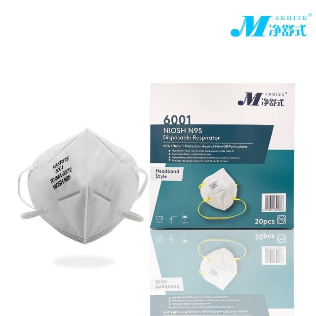 【Makrite凈舒式】6001-N95專業防護口罩｜20片*盒｜獨立單包裝｜頭戴式(NIOSH、N95)