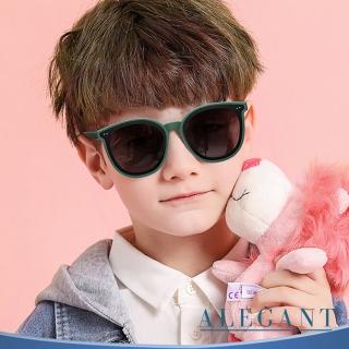 【ALEGANT】輕旅童遊木語綠兒童專用輕量矽膠彈性太陽眼鏡(UV400圓框偏光墨鏡)