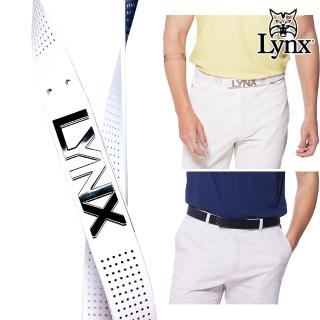 【Lynx Golf】男款時尚立體雷雕LOGO打洞造型牛皮材質扣式皮帶三色可選(白色/淺灰色/黑色)
