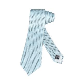 【EMPORIO ARMANI】EMPORIO ARMANI刺繡LOGO緹花光學圖真絲領帶(水藍綠)