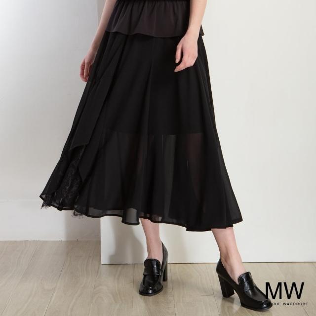 【MAGIQUE WARDROBE】雪紡荷葉拼接蕾絲造型長裙(黑色)