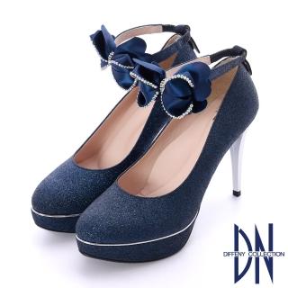 【DN】婚宴鞋_MIT閃耀星空可調式蝴蝶結飾釦新娘跟鞋(藍)