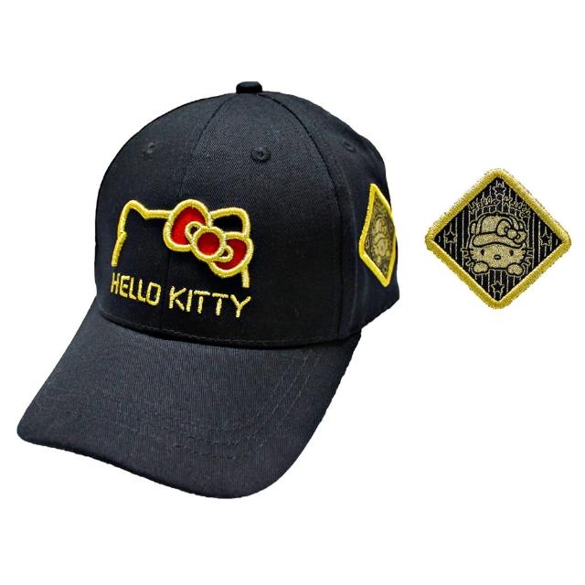 【HELLO KITTY】凱蒂貓~Hello Kitty刺繡金框蝴蝶結黑色親子棒球帽(正廠原版台灣授權)