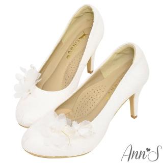 【Ann’S】浪漫花園-手工立體花朵白蕾絲防水台圓頭婚鞋-9cm-版型偏小(白)