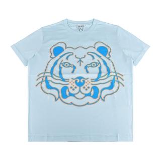 【KENZO】KENZO經典虎頭印花造型棉質短袖圓領T恤(女款/淺藍)