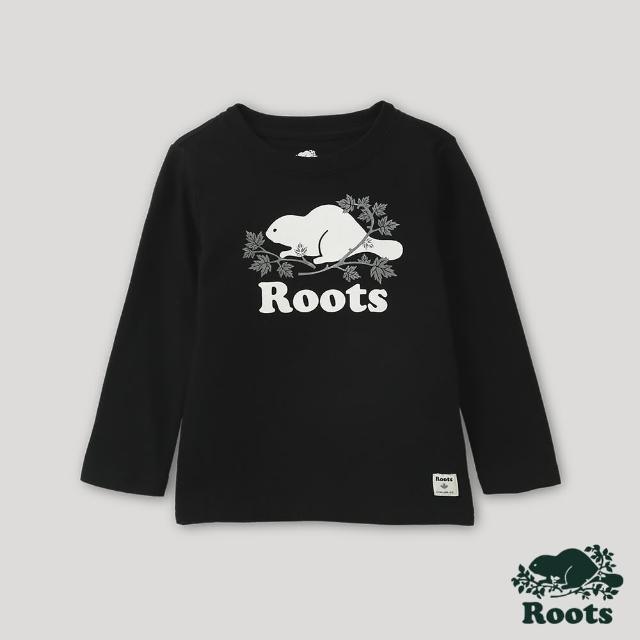 【Roots】Roots小童-炫光系列 海狸LOGO長袖T恤(黑色)