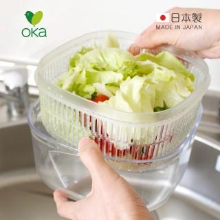 【日本OKA】Vegi mage日製透明雙層瀝水保鮮盒-大-2色可選(洗菜籃/瀝水籃/蔬果收納盒/冰箱收納盒)
